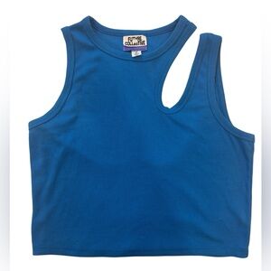 FUTURE COLLECTIVE Asymmetrical Blue Ribbed Crop Tank Top 💚SALE 3/$25